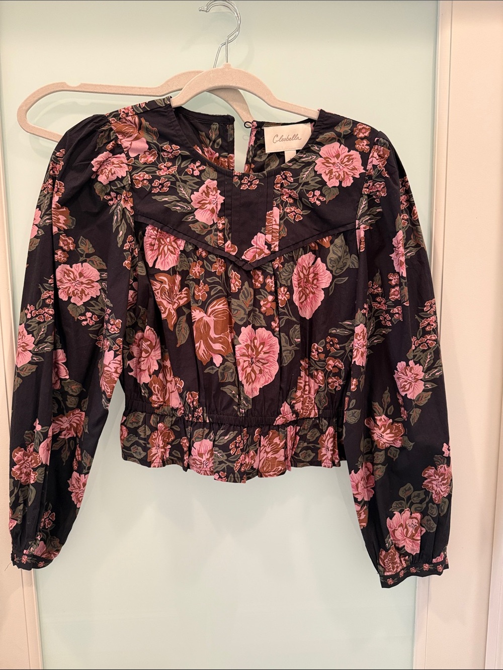 Cleobella Black Floral Peplum Long-Sleeve Blouse
